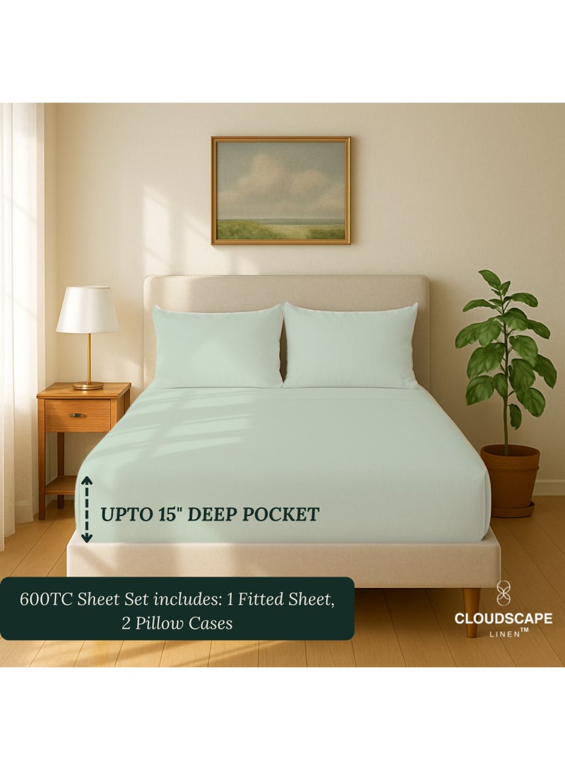 Cloud Scape Linen 600 Thread Count Egyptian Cotton Sheet Set( Single, Mineral) - Image 3