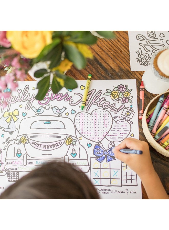 Tiny Expressions Wedding Activity Placemats For Kids (Pack Of 12 Wedding Placemats) ; Coloring Activity Paper Mats For Kids Table ; Disposable Bulk Bundle Set (12 Paper Placemats)  - Image 4