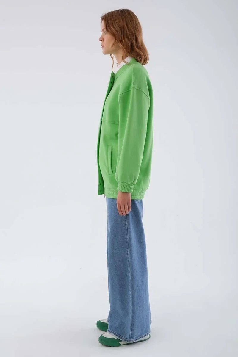Allday Neon Green-Snap Zippered Raised Cardigan