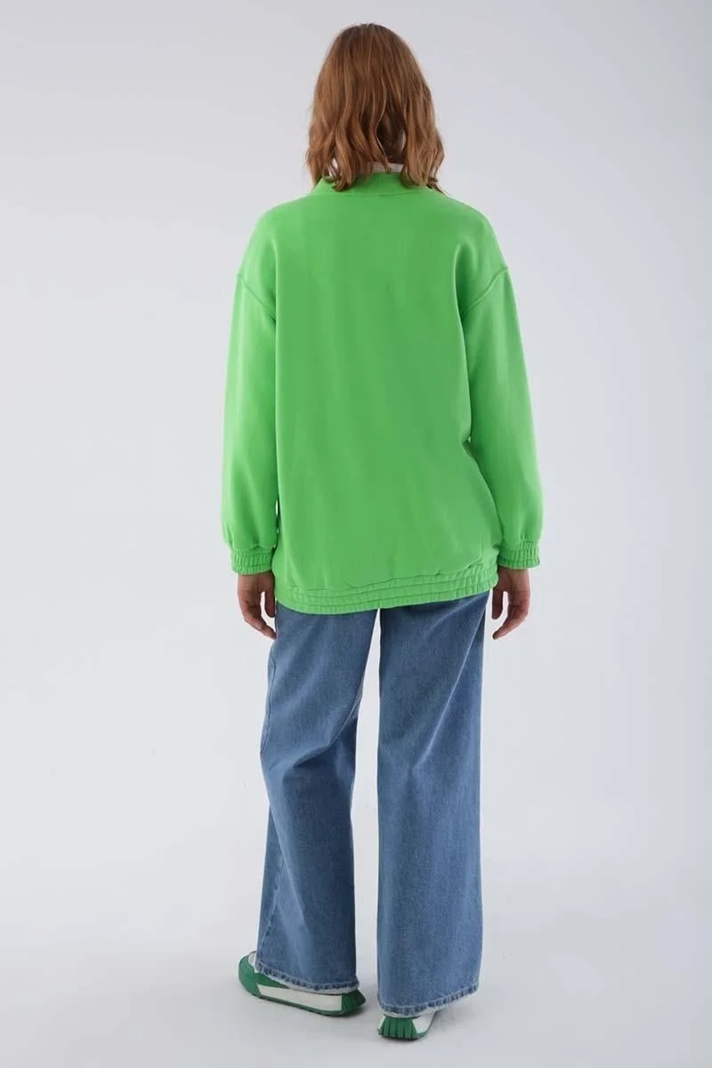 Allday Neon Green-Snap Zippered Raised Cardigan