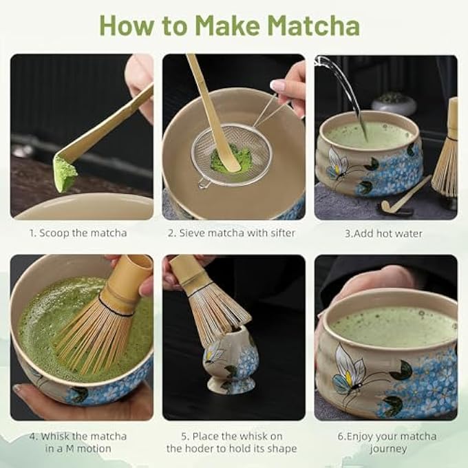 DMG TECH Matcha Whisk Set Matcha Set With Matcha Bowl Matcha Bamboo Whisk Scoop Whisk Holder Stainless Steel Tea Sifter Tea Making Kit Gift For Lover Friend Family - Image 4