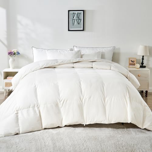 KUSNUG 100% Organic Cotton Feather & Down Fibers Comforter California King, All-Season Hotel-Style Hypoallergenic Duvet Insert, Ivory White 104x96 Inch - Image 1