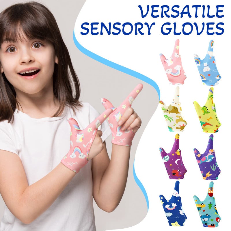 Janmercy 16 Pcs Thumb Sucking Stop for Kids Chewy Gloves Stop Breathable Thumb Guard for Nail Biting Gloves Cute Finger Sucking Stopper for Kids, 8 Style, 2 Finger(3-6 Years) - Image 4