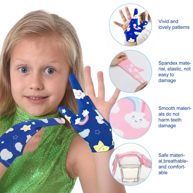 Janmercy 16 Pcs Thumb Sucking Stop for Kids Chewy Gloves Stop Breathable Thumb Guard for Nail Biting Gloves Cute Finger Sucking Stopper for Kids, 8 Style, 2 Finger(3-6 Years) - Image 3