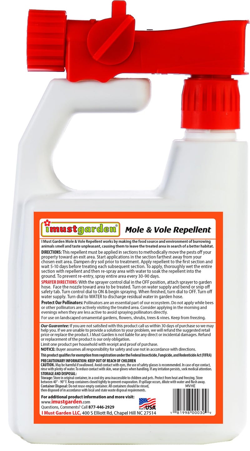 IMUSTGARDEN I Must Garden Mole & Vole Repellent Hose End Concentrate: Professional Strength – Twice The Coverage – All Natural Ingredients – 32oz - Image 2