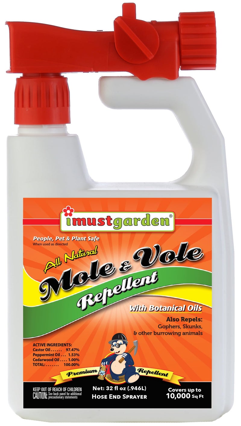 IMUSTGARDEN I Must Garden Mole & Vole Repellent Hose End Concentrate: Professional Strength – Twice The Coverage – All Natural Ingredients – 32oz - Image 1