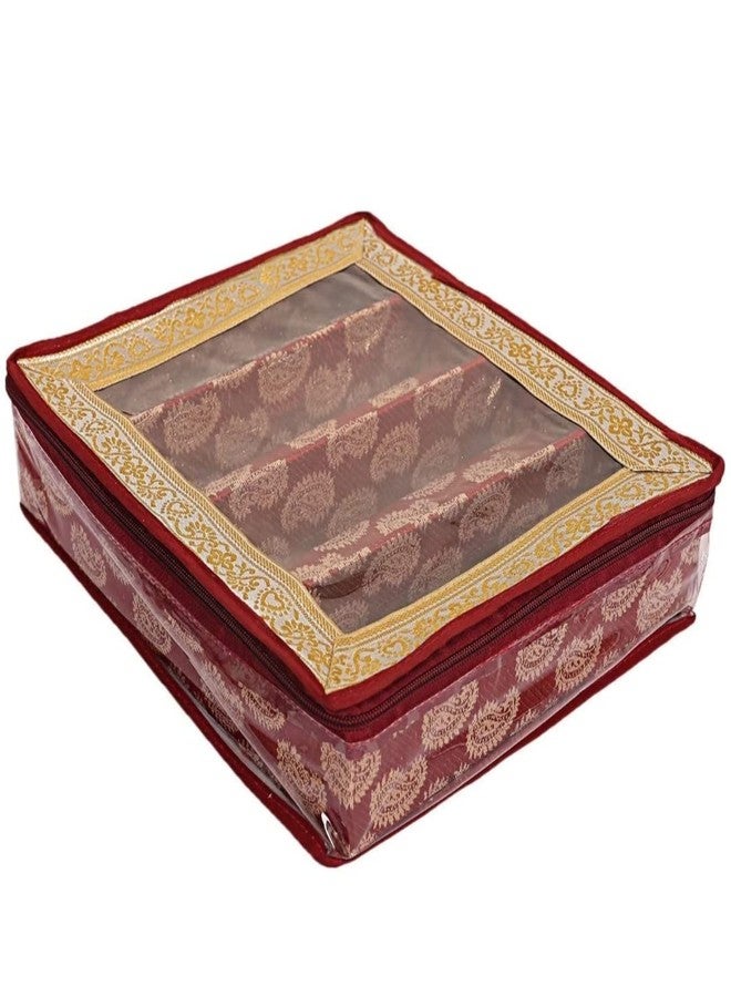 Ankit Traders Fancy Bangle Box Brocade Hardboard Bangle Box Bangle Organizer Box Jewellery Storage Box (Maroon - 4 rod) - Image 2