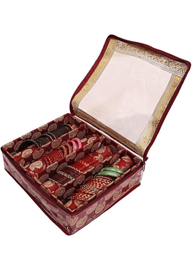 Ankit Traders Fancy Bangle Box Brocade Hardboard Bangle Box Bangle Organizer Box Jewellery Storage Box (Maroon - 4 rod) - Image 1