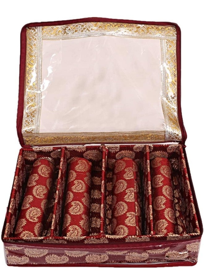 Ankit Traders Fancy Bangle Box Brocade Hardboard Bangle Box Bangle Organizer Box Jewellery Storage Box (Maroon - 4 rod) - Image 3