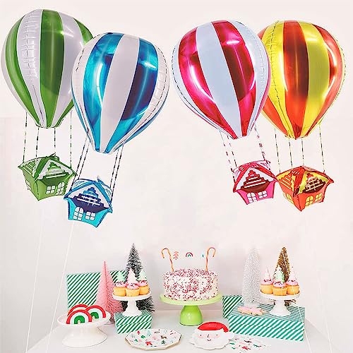 CHengQiSM 4D Color Hot Air Balloon Aluminum Decorations Red Blue Green Golden Helium Mylar Foil Balloons Party Hot Air Balloon Floating Foil Balloons for Kids Themed Birthday Party Decor Supplies4pcs - Image 1