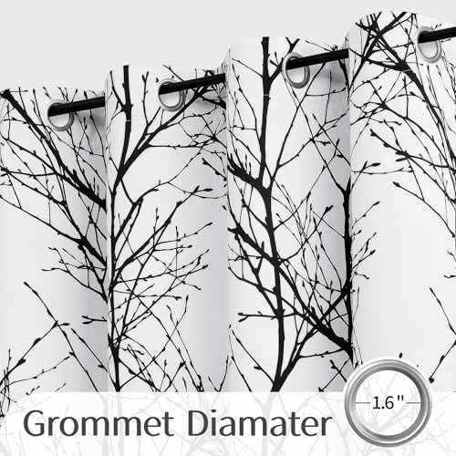 FMFUNCTEX 100% Blackout Curtains 84 Inches Long for Bedroom, Black White Thermal Insulated Room Darkening Patterned Curtains, Modern Tree Branch Drapes for Living Room,Grommet Top 2 Panels Set - Image 2