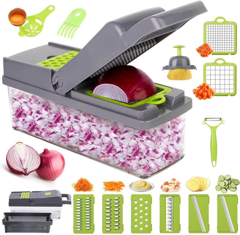 AP SALES Vegetable Chopper-Pro Onion Chopper&Potato Peeler 14 in 1 Multifunctional Food Chopper, Kitchen Vegetable Slicer Dicer Cutter, Veggie Chopper with 8 Blades, Fruits Chopper (Chopper) - Image 1