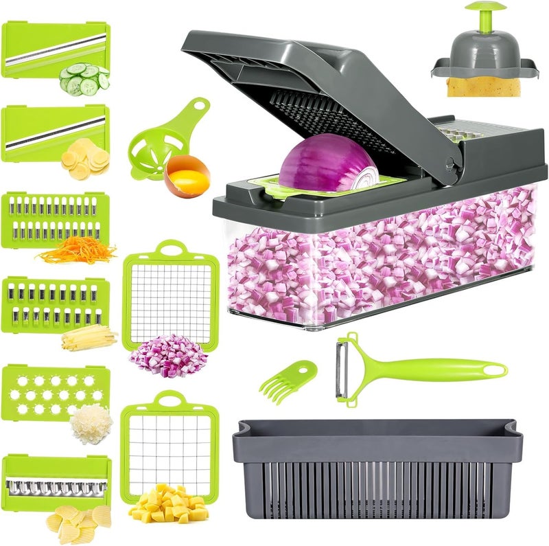 AP SALES Vegetable Chopper-Pro Onion Chopper&Potato Peeler 14 in 1 Multifunctional Food Chopper, Kitchen Vegetable Slicer Dicer Cutter, Veggie Chopper with 8 Blades, Fruits Chopper (Chopper) - Image 2