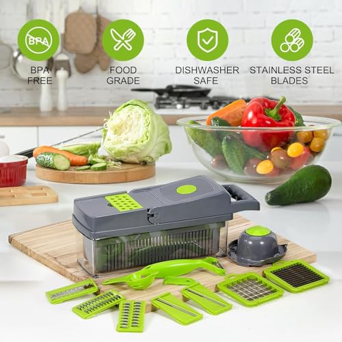 AP SALES Vegetable Chopper-Pro Onion Chopper&Potato Peeler 14 in 1 Multifunctional Food Chopper, Kitchen Vegetable Slicer Dicer Cutter, Veggie Chopper with 8 Blades, Fruits Chopper (Chopper) - Image 4