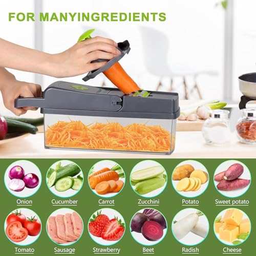 AP SALES Vegetable Chopper-Pro Onion Chopper&Potato Peeler 14 in 1 Multifunctional Food Chopper, Kitchen Vegetable Slicer Dicer Cutter, Veggie Chopper with 8 Blades, Fruits Chopper (Chopper) - Image 3