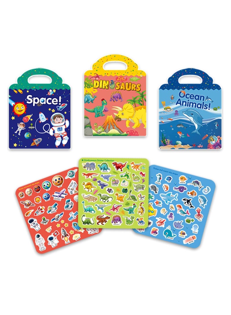 Captaintech Reusable Sticker Books for Kids Dinosaur Toys Sticker Book Toys for 1 2 3 5 Year Old Boy Girl Gifts Reusable Static Sticker Learning Toys for Toddlers Great Birthday Gift - Image 2