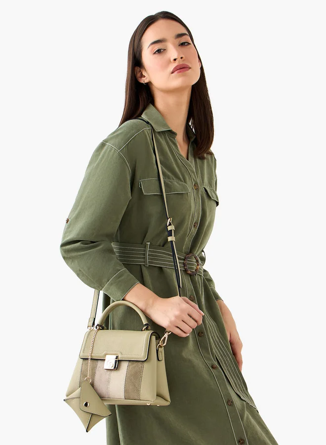 سيليست Colourblock Satchel Bag with Top Handle and Detachable Purse