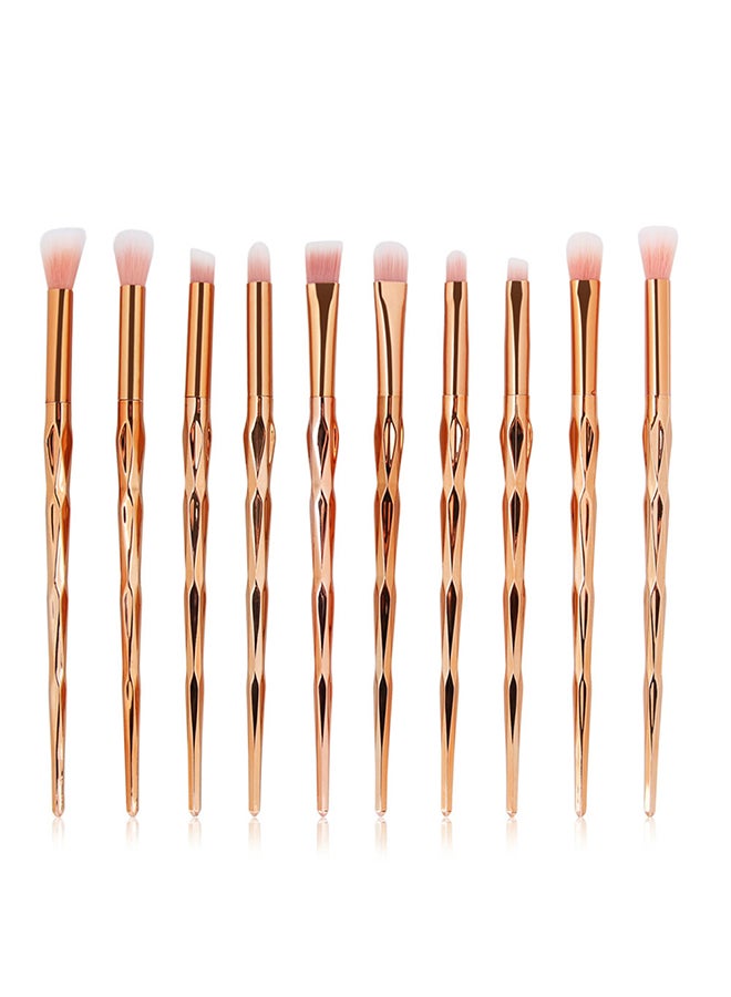 طقم فراشي مستحضرات تجميل مكون من 10 قطع ذهبي وردي