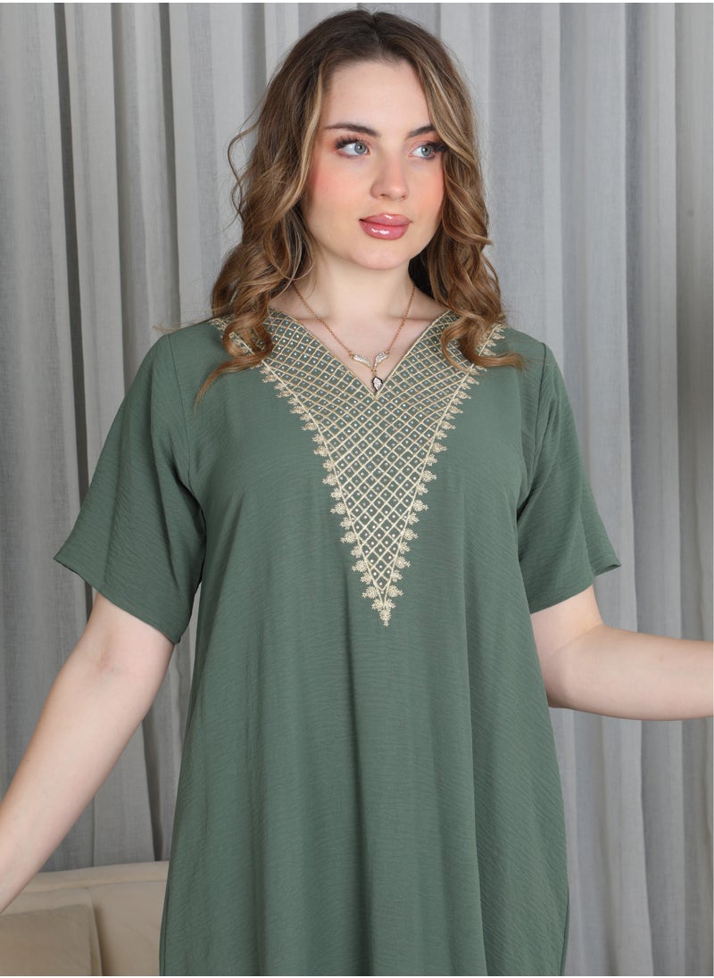 Bint Al Bilad Bint Al Bilad Women's Summer Long Luxury Jalabiya | Full-Length Kaftan Dress for Ramadan, Eid Ul Fitr, Wedding, Special Occasions | Embroidered Saudi Abaya | Modest Islamic Clothing  - Image 4