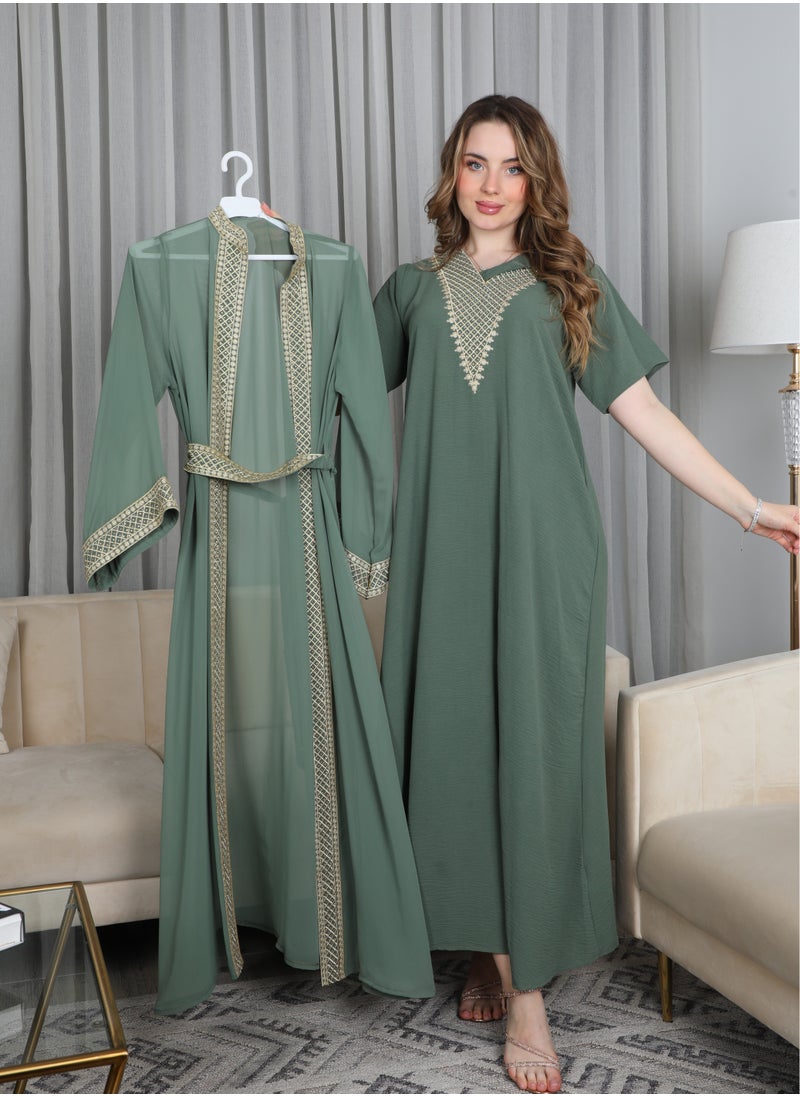 Bint Al Bilad Bint Al Bilad Women's Summer Long Luxury Jalabiya | Full-Length Kaftan Dress for Ramadan, Eid Ul Fitr, Wedding, Special Occasions | Embroidered Saudi Abaya | Modest Islamic Clothing  - Image 1