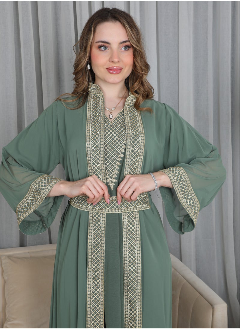 Bint Al Bilad Bint Al Bilad Women's Summer Long Luxury Jalabiya | Full-Length Kaftan Dress for Ramadan, Eid Ul Fitr, Wedding, Special Occasions | Embroidered Saudi Abaya | Modest Islamic Clothing  - Image 2