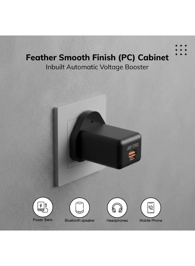 ERD شاحن سريع ERD 20W PD - محول طاقة مزدوج المنفذ USB-A و USB-C | شحن سريع 20W | حماية من الدائرة القصيرة، الحمل الزائد وارتفاع الجهد | أسود | تصميم مدمج للاستخدام المنزلي والسفر - Image 5