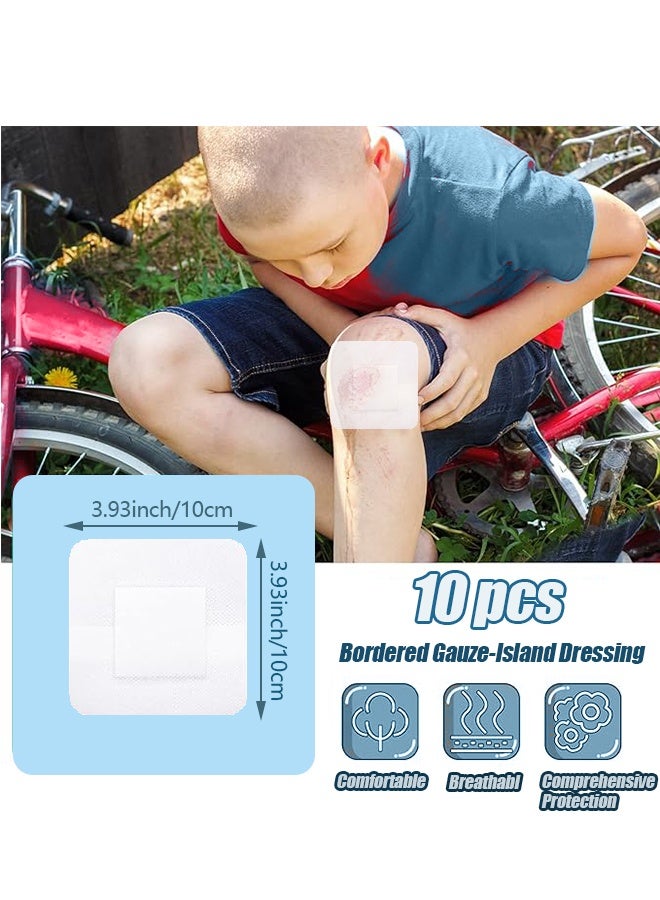 10 Pcs Bordered Gauze Island Dressing, 4"x4" Sterile Adhesive Wound Bandages, Breathable & Comfortable for Wound Care, First Aid Supplies - Image 2