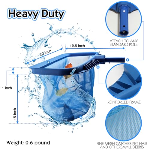 Stargoods Pool Skimmer Net, Heavy Duty Leaf Rake Cleaning Tool, Fine Mesh Net Bag Catcher Blue - Image 2