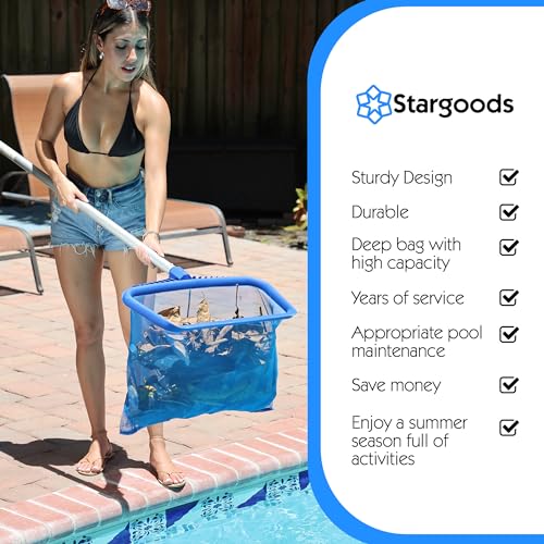 Stargoods Pool Skimmer Net, Heavy Duty Leaf Rake Cleaning Tool, Fine Mesh Net Bag Catcher Blue - Image 5