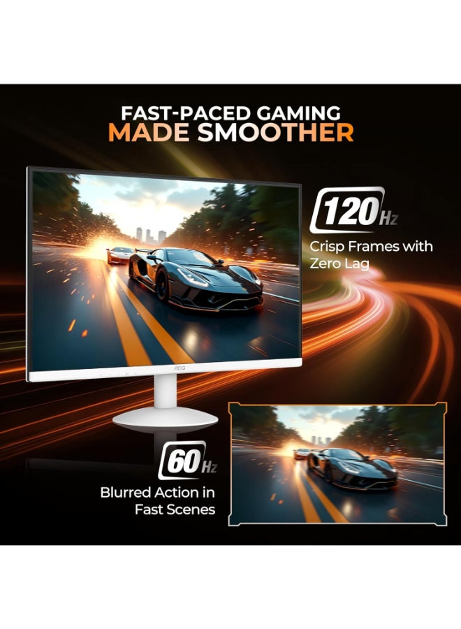 AOC 24-inch Gaming Monitor, 24B30H3/BW, 1920×1080 FHD IPS, 120Hz, 1ms MPRT, Adaptive-Sync, HDMI/VGA, VESA Mount, 3-Side Frameless Design, Flicker-Free, Low Blue Mode white - Image 2