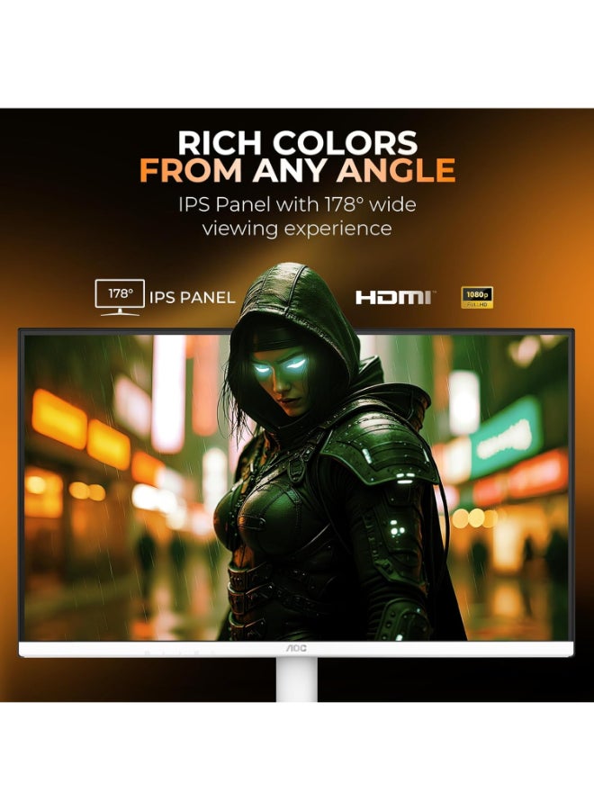 AOC 24-inch Gaming Monitor, 24B30H3/BW, 1920×1080 FHD IPS, 120Hz, 1ms MPRT, Adaptive-Sync, HDMI/VGA, VESA Mount, 3-Side Frameless Design, Flicker-Free, Low Blue Mode white - Image 3