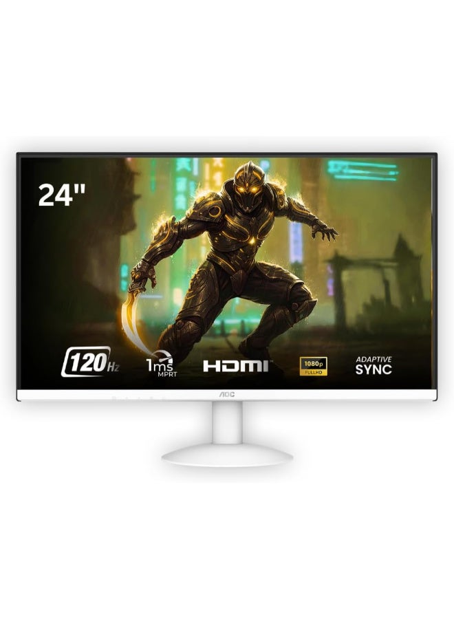 AOC 24-inch Gaming Monitor, 24B30H3/BW, 1920×1080 FHD IPS, 120Hz, 1ms MPRT, Adaptive-Sync, HDMI/VGA, VESA Mount, 3-Side Frameless Design, Flicker-Free, Low Blue Mode white - Image 1