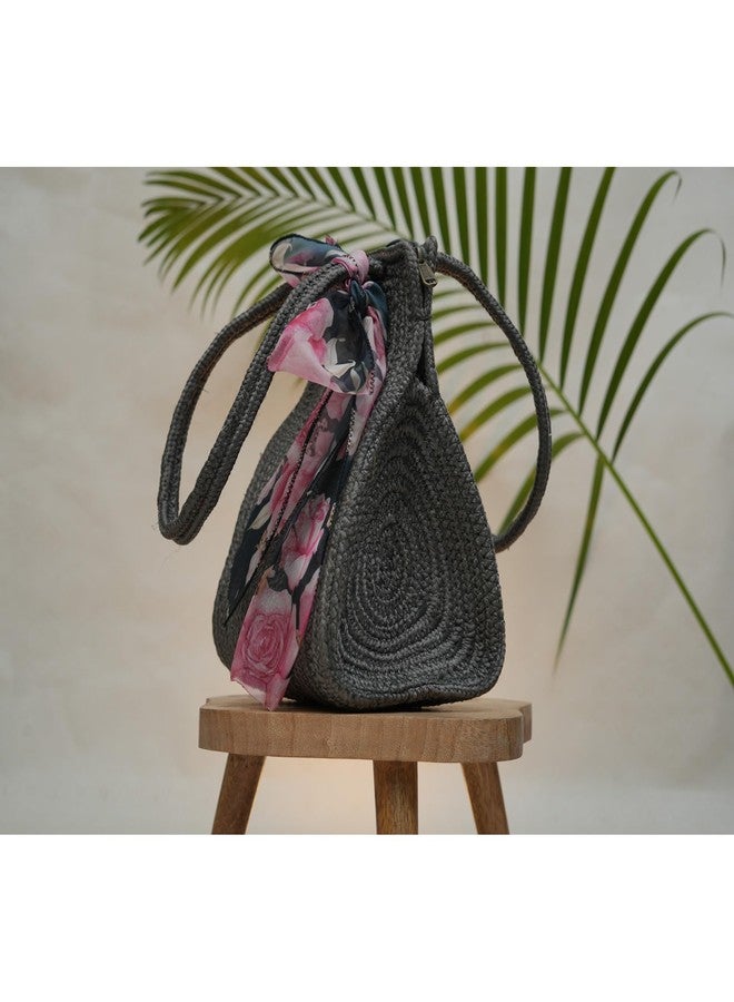 Ariya Women's Handbag with Decorative Sheer Bow (4073 | Gray) Handcrafted PP & Cotton Blend Shoulder Purse, Perfect for Ladies & Girls, Lightweight Tote Bag for Daily, Casual, Travel & All Occasions - Image 3