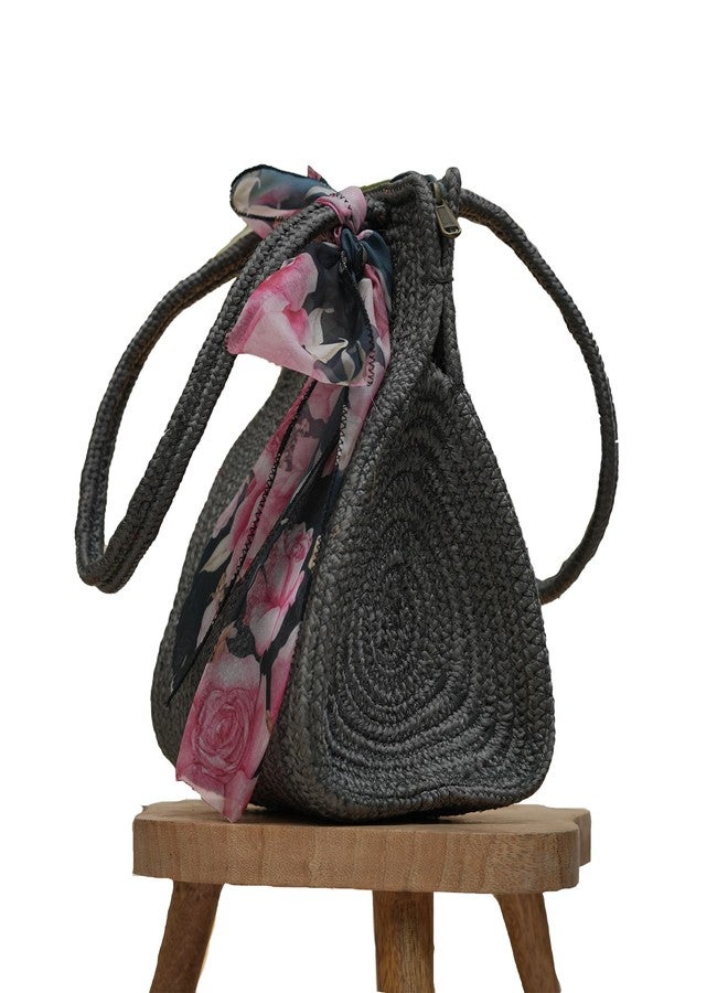 Ariya Women's Handbag with Decorative Sheer Bow (4073 | Gray) Handcrafted PP & Cotton Blend Shoulder Purse, Perfect for Ladies & Girls, Lightweight Tote Bag for Daily, Casual, Travel & All Occasions - Image 1