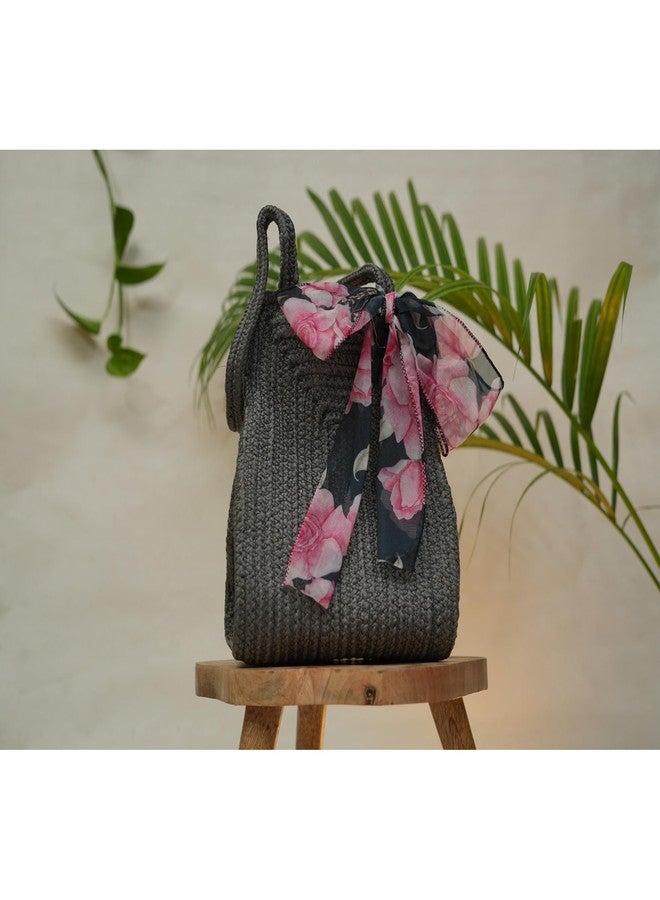 Ariya Women's Handbag with Decorative Sheer Bow (4073 | Gray) Handcrafted PP & Cotton Blend Shoulder Purse, Perfect for Ladies & Girls, Lightweight Tote Bag for Daily, Casual, Travel & All Occasions - Image 2