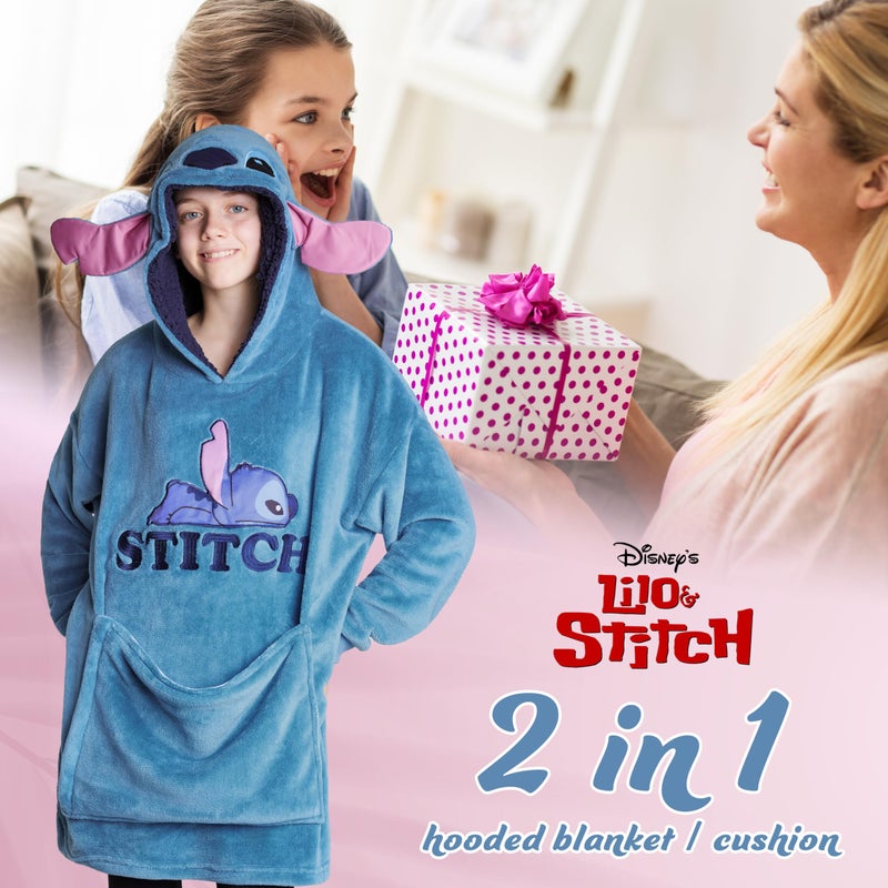 Disney Disney Stitch Girls Teenagers Fleece Hoodie - Hoodie Blanket 2 in 1 Oversized One Size Girls Gifts (Blue Stitch) - Image 3