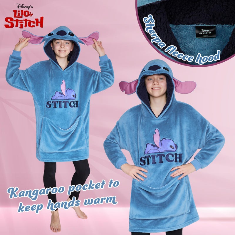 Disney Disney Stitch Girls Teenagers Fleece Hoodie - Hoodie Blanket 2 in 1 Oversized One Size Girls Gifts (Blue Stitch) - Image 5