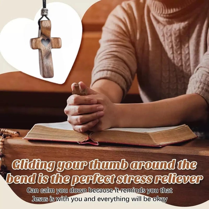 Fving Cross My Hearth Keychain,100% Walnut Christian Keychain, Small Jesus Key Chains, Pocket Wood Cross Fidget for Encouragement & Prayer, Stress/Anxiety Relief Gift for Family Friend(3 PCS) - Image 3
