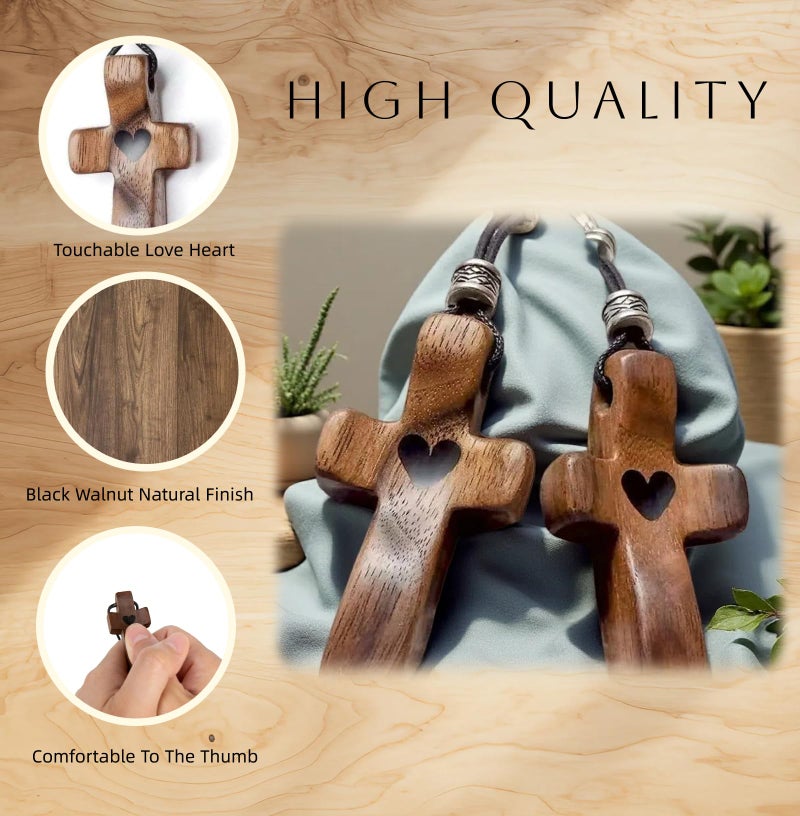 Fving Cross My Hearth Keychain,100% Walnut Christian Keychain, Small Jesus Key Chains, Pocket Wood Cross Fidget for Encouragement & Prayer, Stress/Anxiety Relief Gift for Family Friend(3 PCS) - Image 2