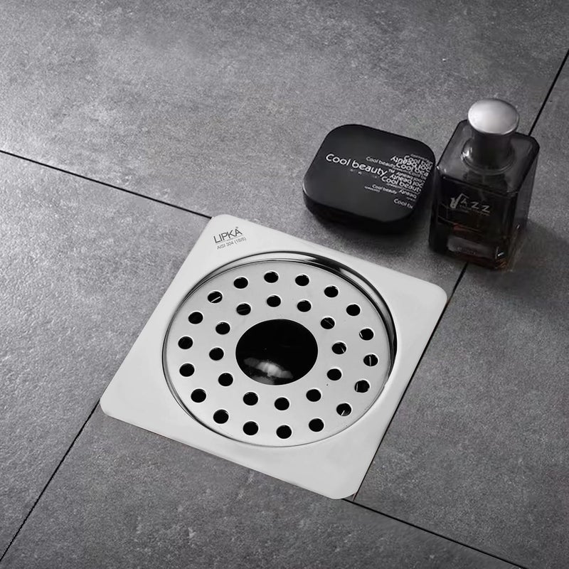LIPKA Square Floor Drain with Cockroach Trap 5 x 5 Inches Floor Drainer 304Grade Stainless Steel Floor Trap Glossy Finish Drain Jali with Hole - Image 1