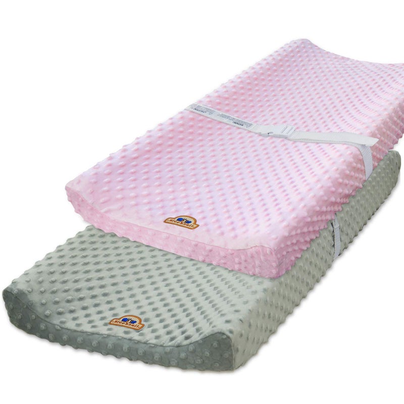 BlueSnail Ultra Soft Minky Dot Changing Pad Cover 2 Pack (Gray+Pink, 2 Pack) - Image 1