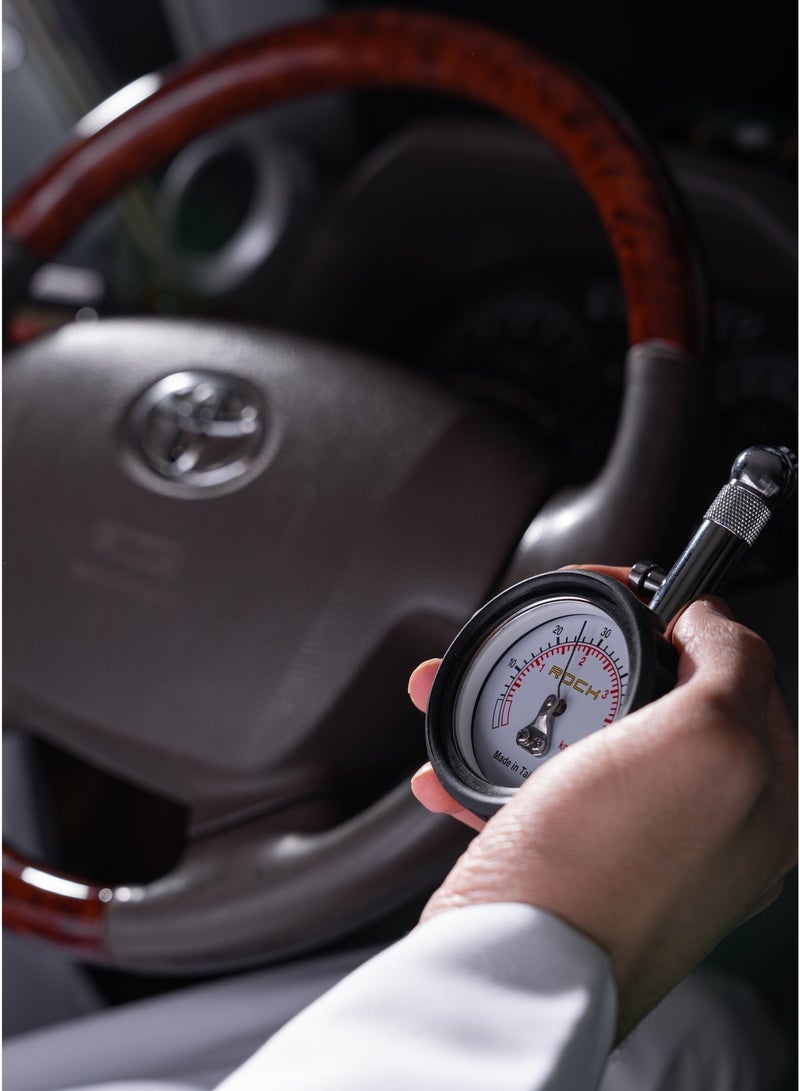 روك مقياس ضغط هواء الاطارات احترافي عالي الحساسية. حساس ضغط الاطارات ضد الاهتزازات. عيار هواء اطارات السياره بمؤشر دقيق. حساس كفرات بدقة ANSI من الدرجة B. معيار هواء مع زر تحرير. أسود - Image 3