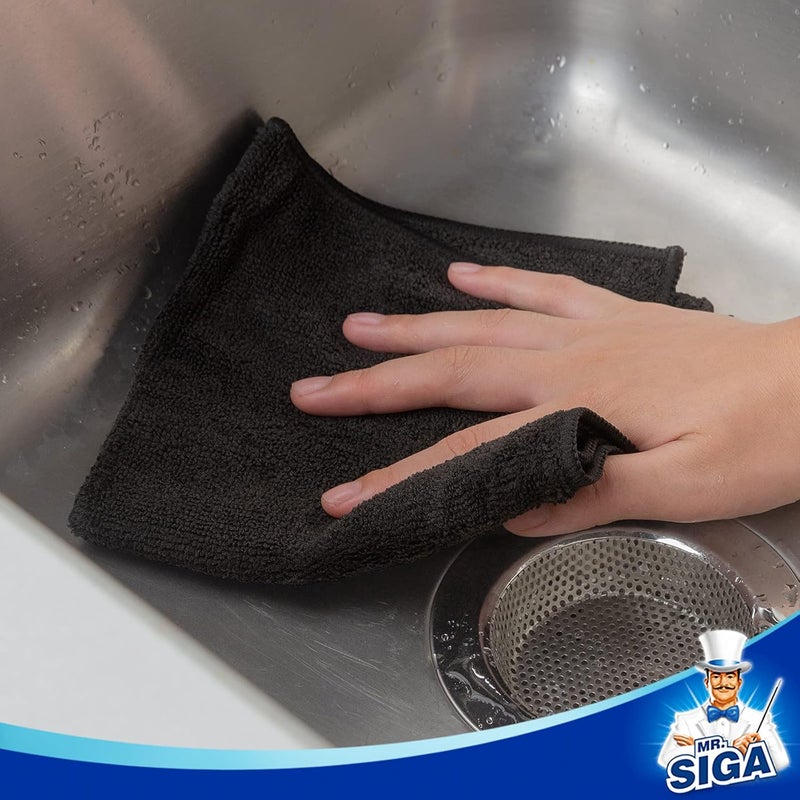 Mr Siga MR.SIGA Microfiber Cleaning Cloths - Pack of 12, All-Purpose Towels, Black, 32 x 32 cm - Image 4