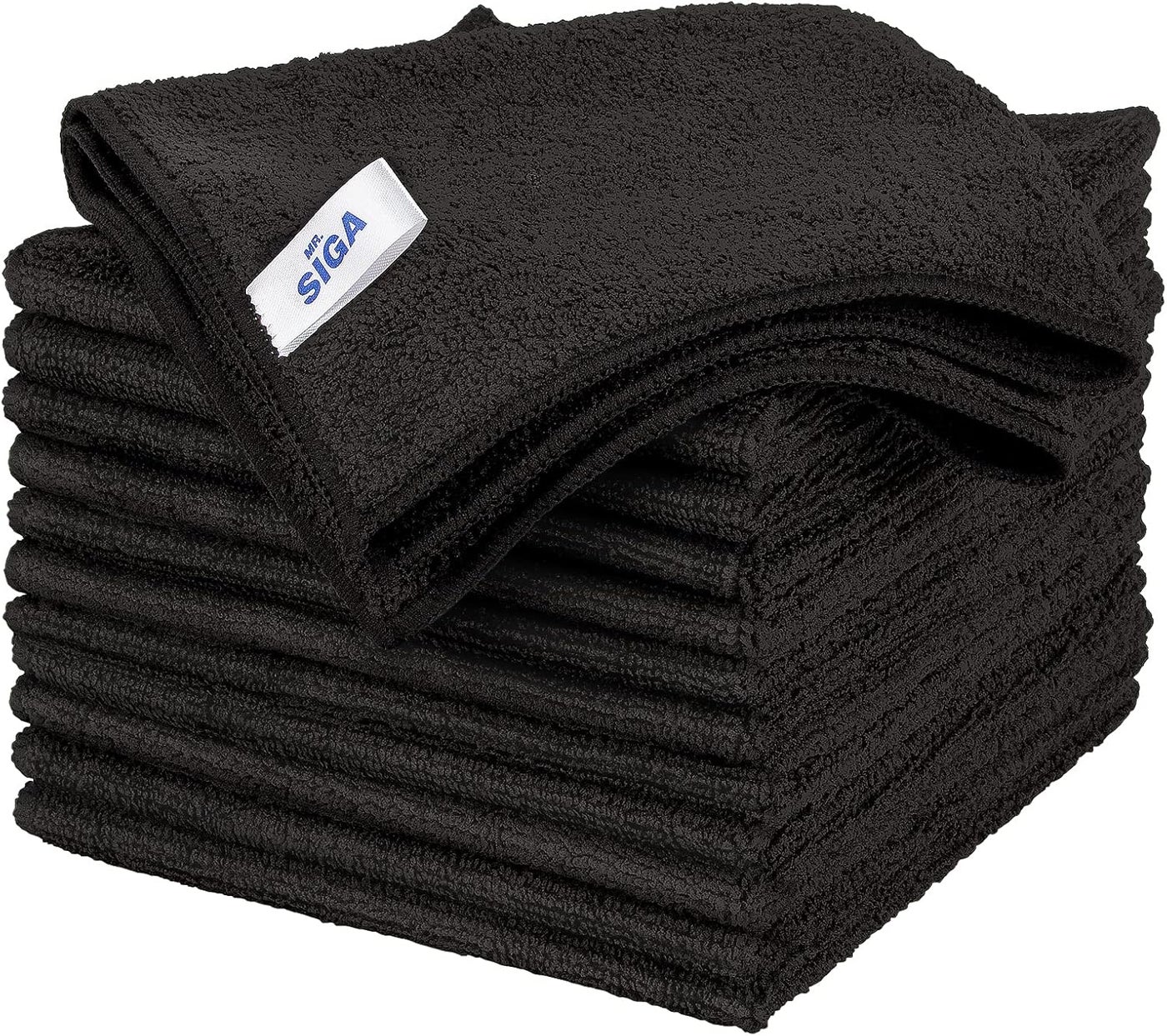 Mr Siga MR.SIGA Microfiber Cleaning Cloths - Pack of 12, All-Purpose Towels, Black, 32 x 32 cm