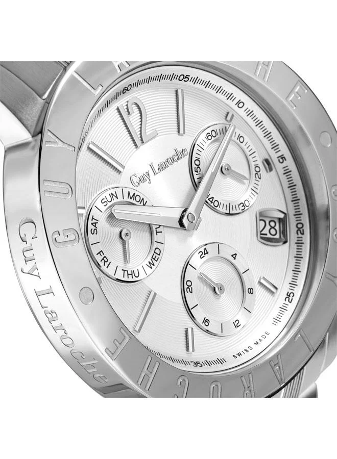 Guy Laroche Alex Men's 42mm Multifunction Swiss Watch with Silver Stainless Steel Bracelet