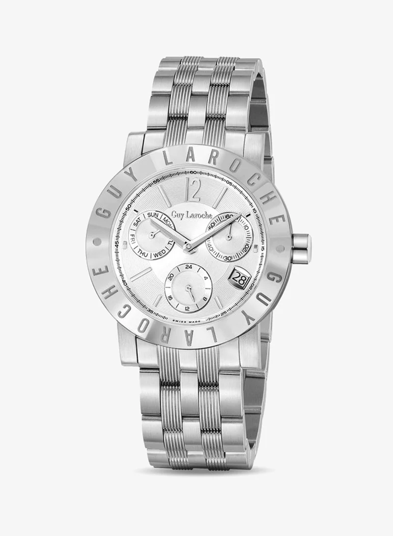 Guy Laroche Alex Silver Dial Silver Stainless Steel Bracelet Chronograph Watch for Men 42mm