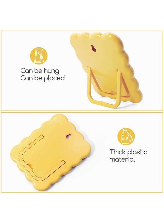 Philbinden Cute Wave-Shaped Desk Vanity Makeup Mirror,Portable Aesthetic Folding Mirror Travel Make Up Mirror for Standing/Hanging,Home Decorations Mirror for Women Girls (1, Yellow) - Image 3