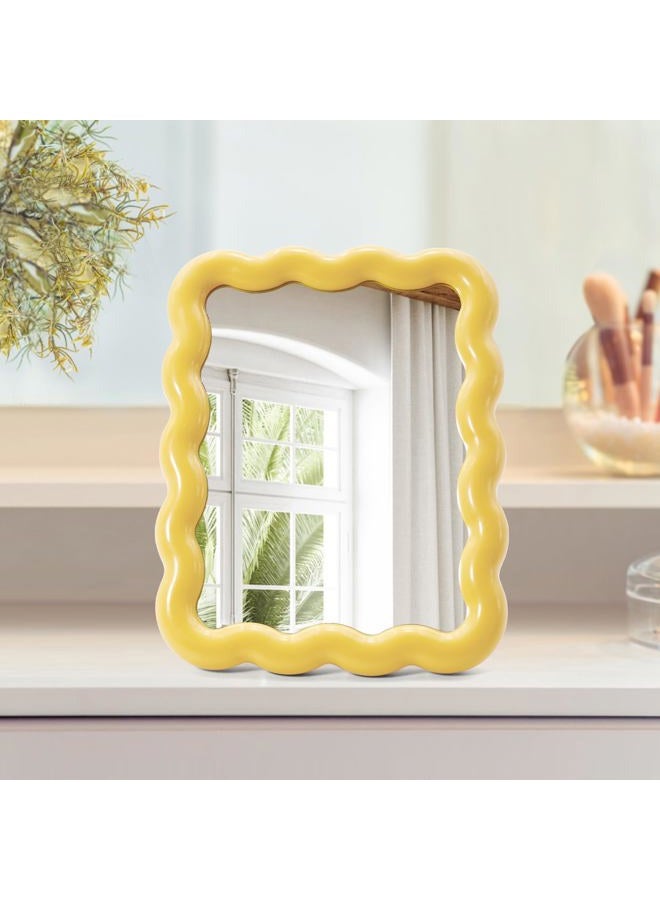 Philbinden Cute Wave-Shaped Desk Vanity Makeup Mirror,Portable Aesthetic Folding Mirror Travel Make Up Mirror for Standing/Hanging,Home Decorations Mirror for Women Girls (1, Yellow) - Image 1