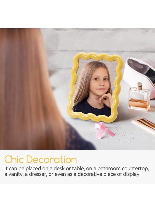 Philbinden Cute Wave-Shaped Desk Vanity Makeup Mirror,Portable Aesthetic Folding Mirror Travel Make Up Mirror for Standing/Hanging,Home Decorations Mirror for Women Girls (1, Yellow) - Image 5
