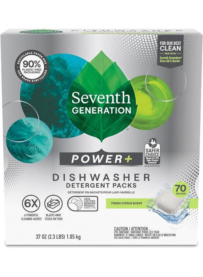 Seventh Generation Ultra Power Plus Dishwasher Detergent Packs, Fresh Citrus Scent, 70 count - Image 1